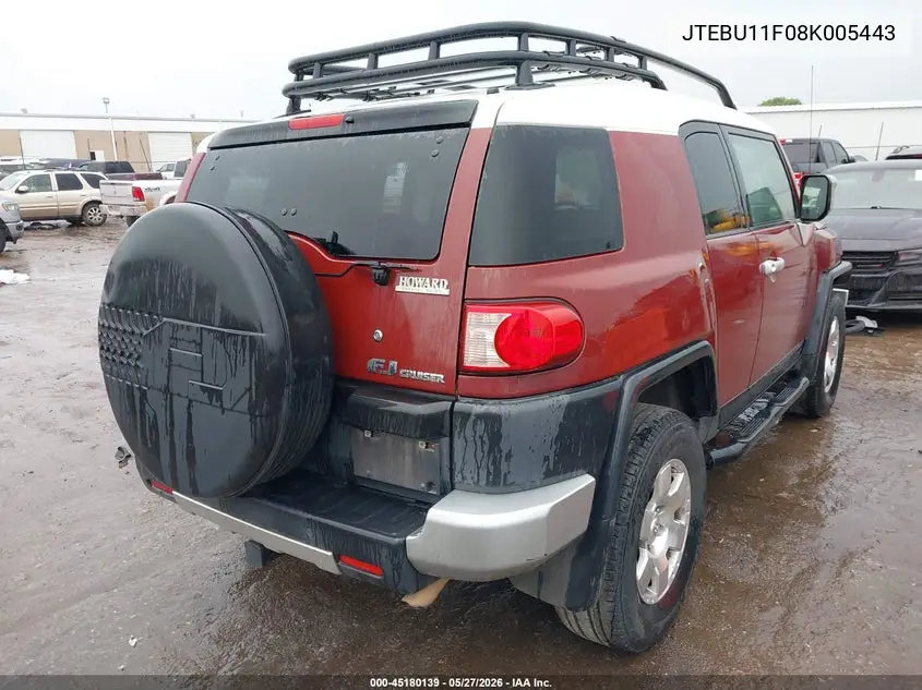 2008 Toyota Fj Cruiser VIN: JTEBU11F08K005443 Lot: 45180139