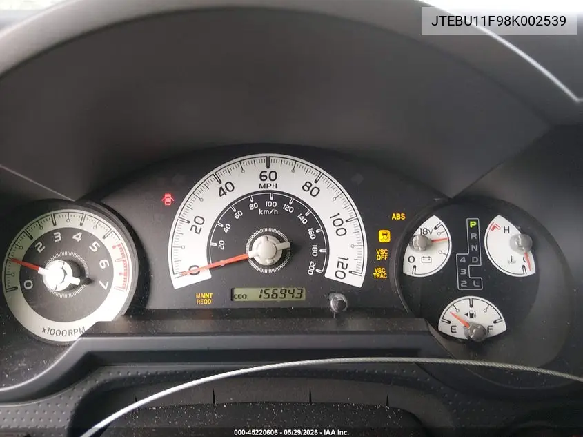 2008 Toyota Fj Cruiser VIN: JTEBU11F98K002539 Lot: 45220606