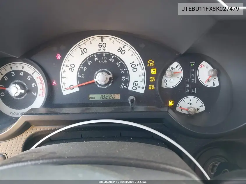 2008 Toyota Fj Cruiser VIN: JTEBU11FX8K027479 Lot: 45294115