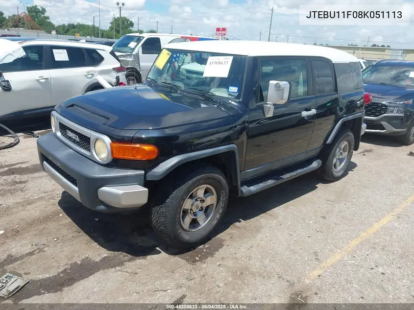 2008 Toyota Fj Cruiser VIN: JTEBU11F08K051113 Lot: 45308633