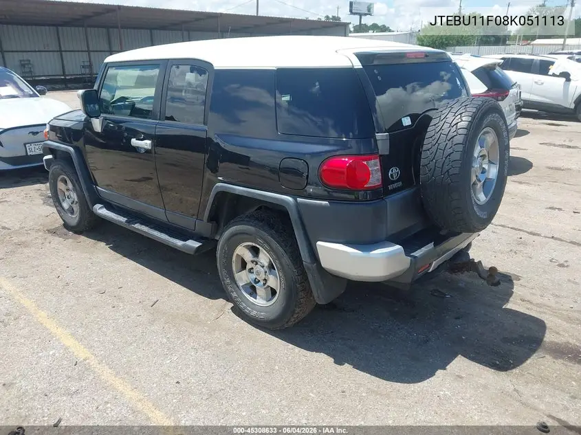 2008 Toyota Fj Cruiser VIN: JTEBU11F08K051113 Lot: 45308633