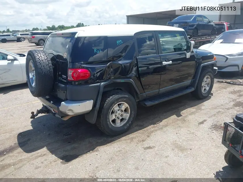 2008 Toyota Fj Cruiser VIN: JTEBU11F08K051113 Lot: 45308633