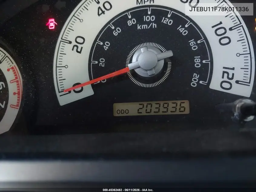 2008 Toyota Fj Cruiser VIN: JTEBU11F78K011336 Lot: 45362482