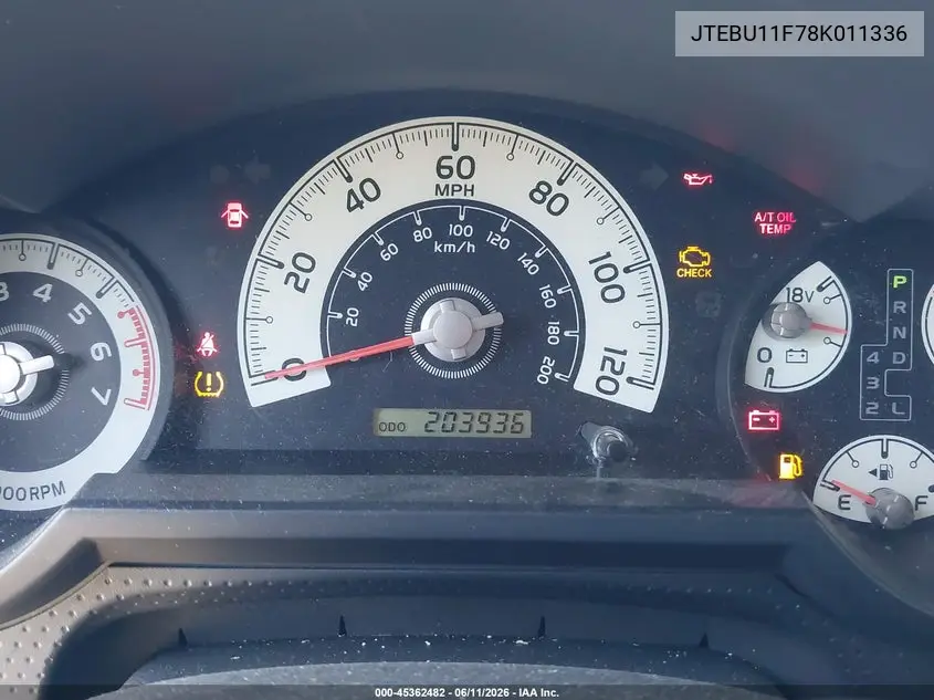 2008 Toyota Fj Cruiser VIN: JTEBU11F78K011336 Lot: 45362482