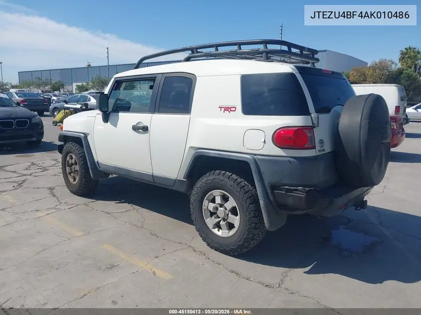 2010 Toyota Fj Cruiser VIN: JTEZU4BF4AK010486 Lot: 45150413
