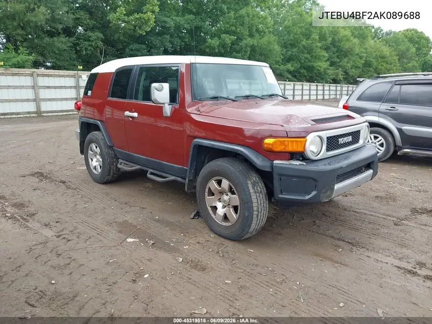 2010 Toyota Fj Cruiser VIN: JTEBU4BF2AK089688 Lot: 45319516