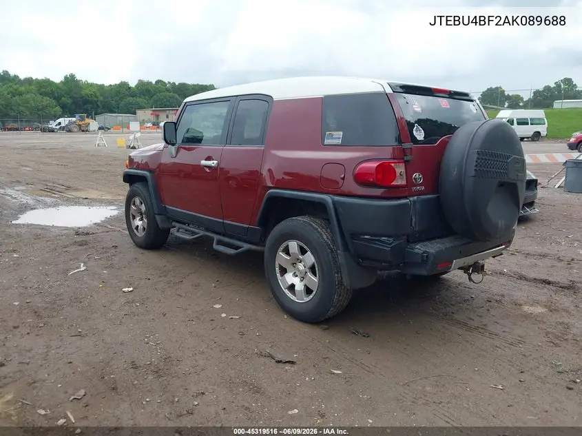 2010 Toyota Fj Cruiser VIN: JTEBU4BF2AK089688 Lot: 45319516