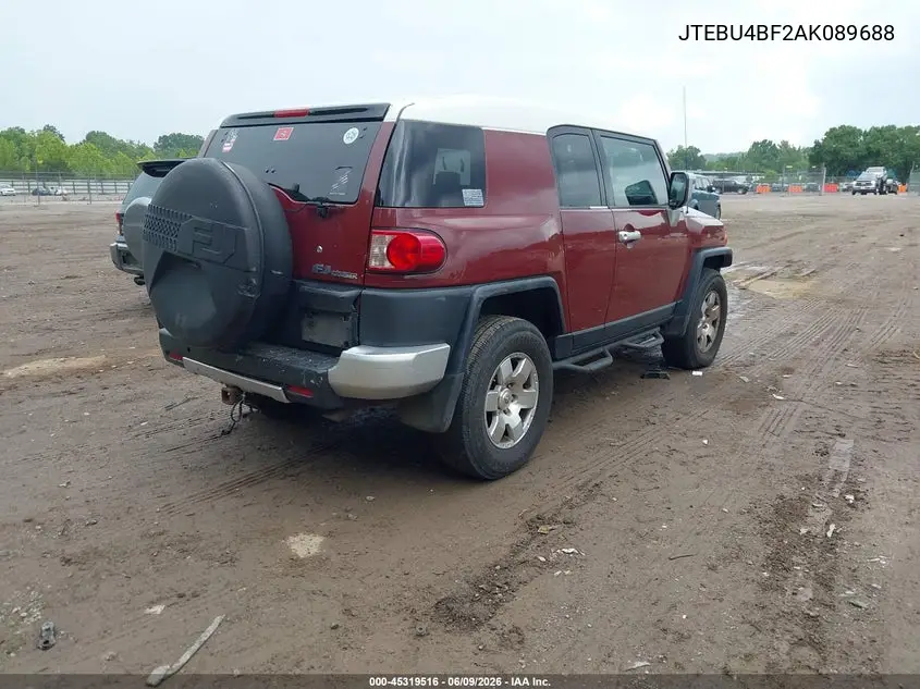 2010 Toyota Fj Cruiser VIN: JTEBU4BF2AK089688 Lot: 45319516