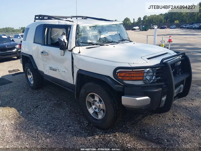 2010 Toyota Fj Cruiser VIN: JTEBU4BF2AK094227 Lot: 45571298