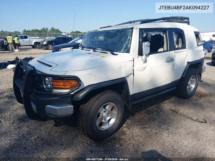 2010 Toyota Fj Cruiser VIN: JTEBU4BF2AK094227 Lot: 45571298