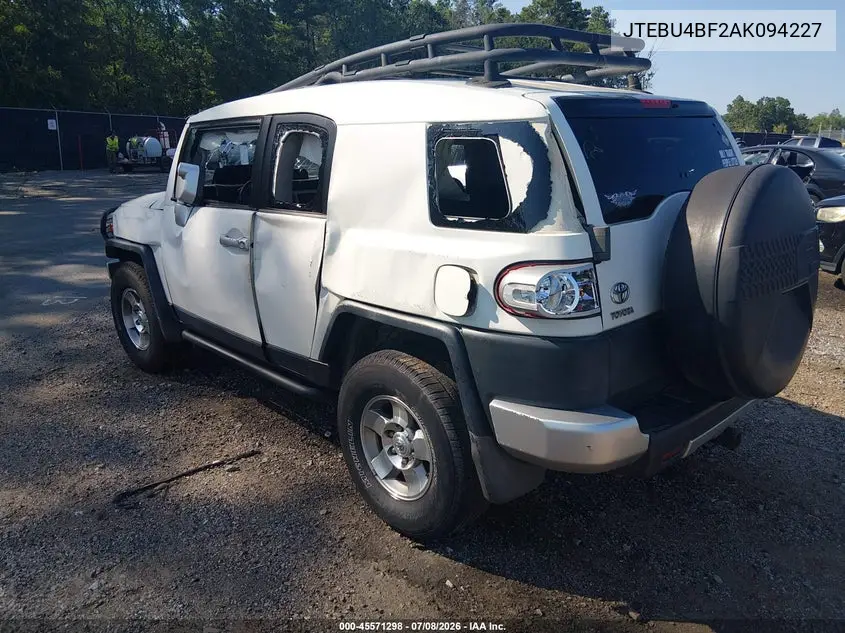 2010 Toyota Fj Cruiser VIN: JTEBU4BF2AK094227 Lot: 45571298