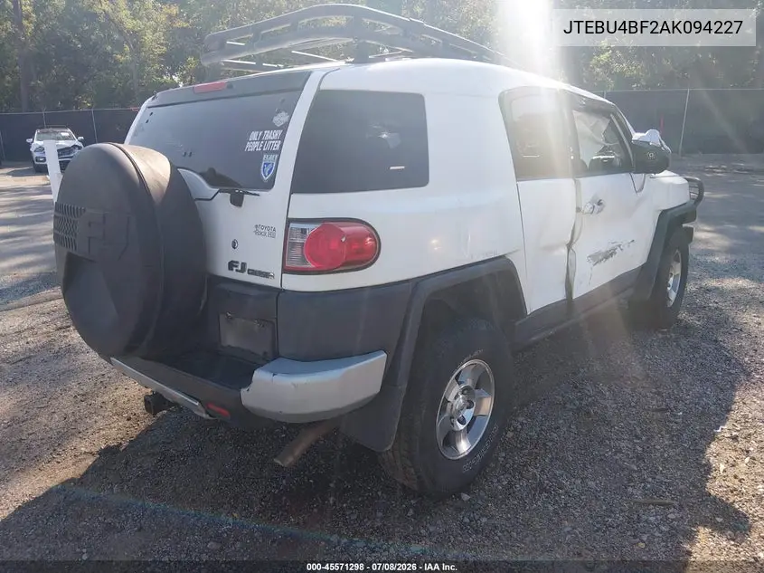 2010 Toyota Fj Cruiser VIN: JTEBU4BF2AK094227 Lot: 45571298