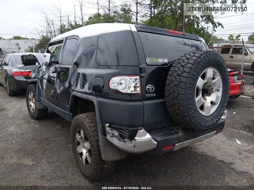2010 Toyota Fj Cruiser VIN: JTEBU4BF4AK072150 Lot: 45594310
