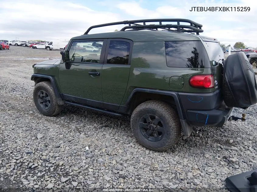 2011 Toyota Fj Cruiser VIN: JTEBU4BFXBK115259 Lot: 45021510
