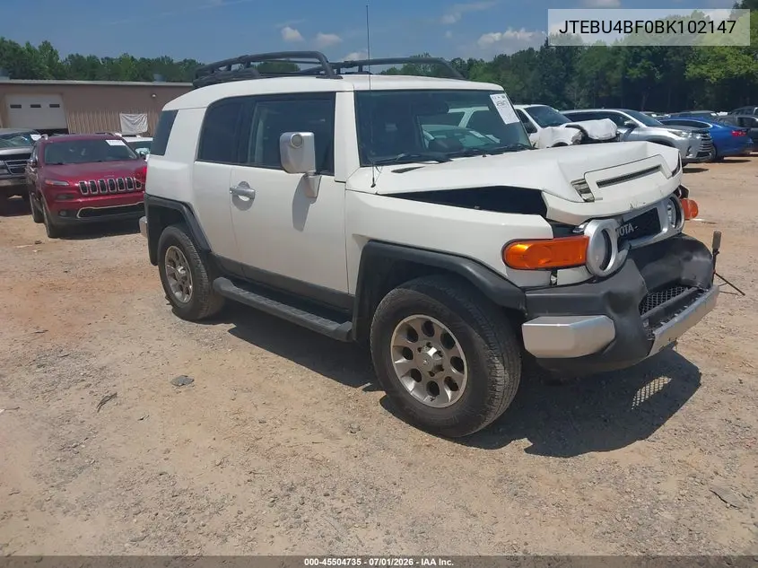 2011 Toyota Fj Cruiser VIN: JTEBU4BF0BK102147 Lot: 45504735