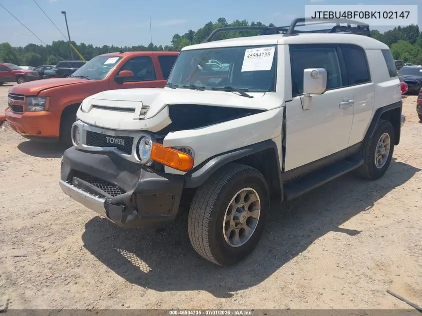 2011 Toyota Fj Cruiser VIN: JTEBU4BF0BK102147 Lot: 45504735