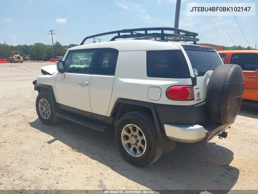 2011 Toyota Fj Cruiser VIN: JTEBU4BF0BK102147 Lot: 45504735