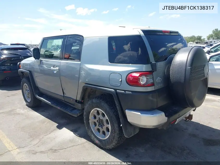 2012 Toyota Fj Cruiser VIN: JTEBU4BF1CK138317 Lot: 45222418