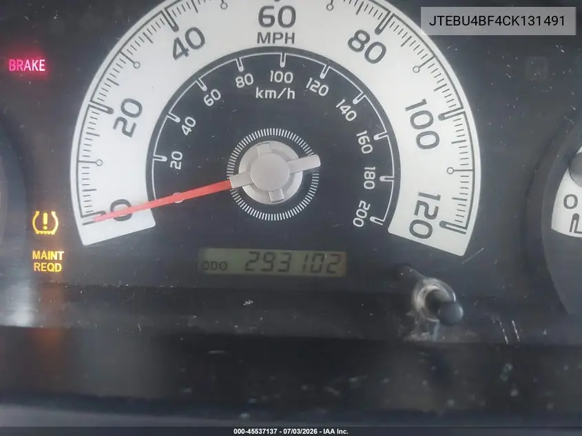 2012 Toyota Fj Cruiser VIN: JTEBU4BF4CK131491 Lot: 45537137