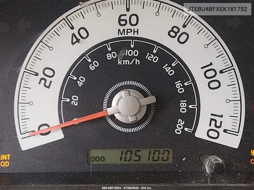 2014 Toyota Fj Cruiser VIN: JTEBU4BFXEK181752 Lot: 45572934