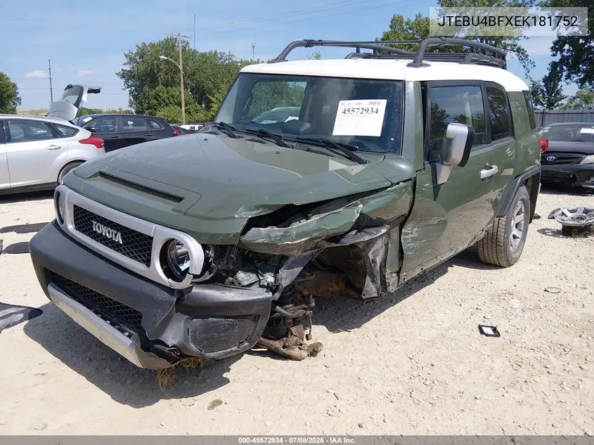 2014 Toyota Fj Cruiser VIN: JTEBU4BFXEK181752 Lot: 45572934