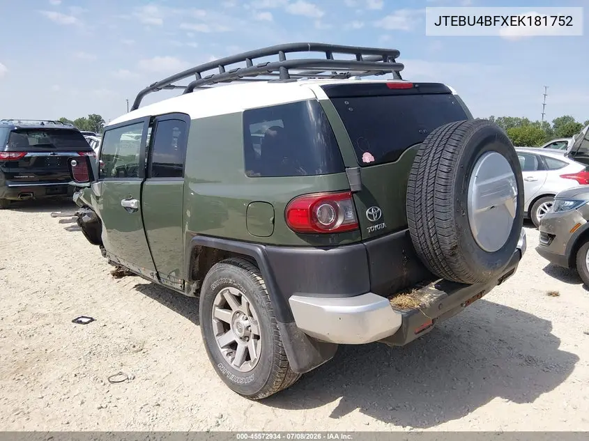 2014 Toyota Fj Cruiser VIN: JTEBU4BFXEK181752 Lot: 45572934