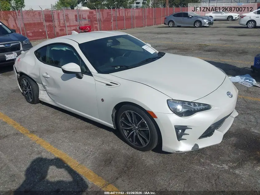 2019 Toyota 86 Gt VIN: JF1ZNAE12K8700712 Lot: 44711153