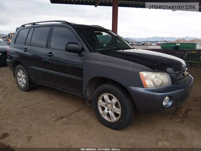 2001 Toyota Highlander V6 VIN: JTEHF21A810012298 Lot: 45668393