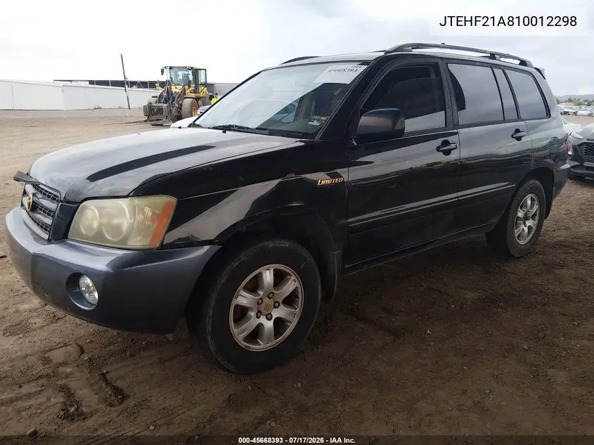 2001 Toyota Highlander V6 VIN: JTEHF21A810012298 Lot: 45668393