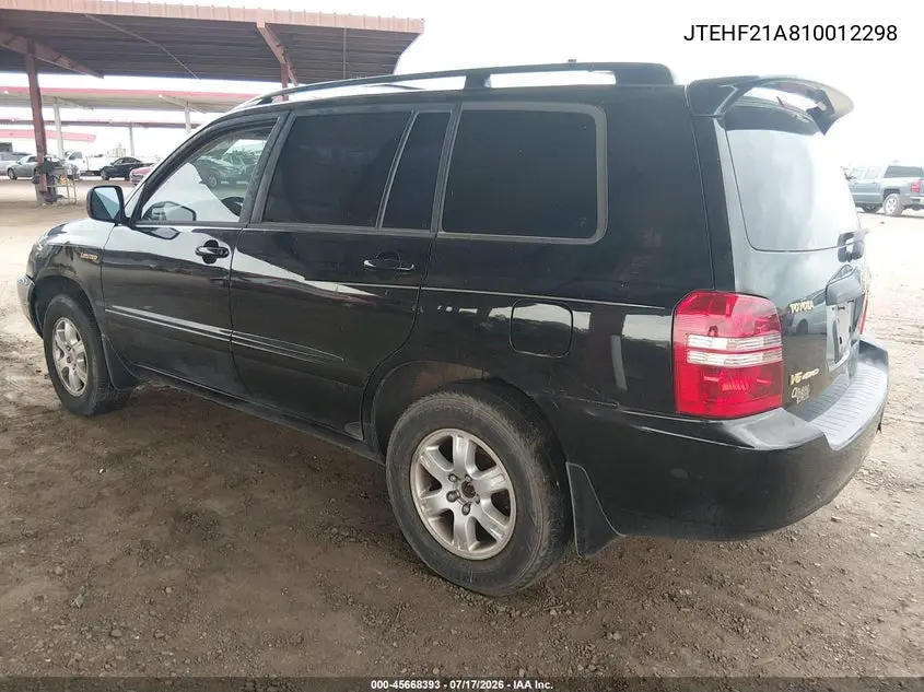2001 Toyota Highlander V6 VIN: JTEHF21A810012298 Lot: 45668393