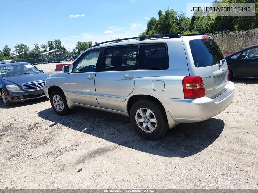 2003 Toyota Highlander V6 VIN: JTEHF21A230145190 Lot: 45469291