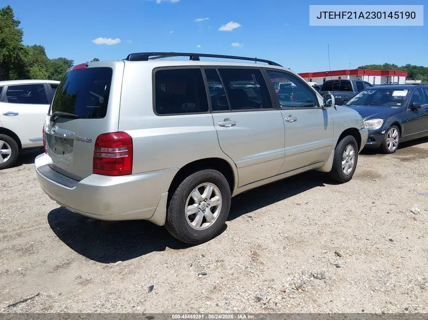 2003 Toyota Highlander V6 VIN: JTEHF21A230145190 Lot: 45469291