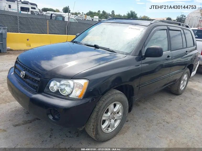 2003 Toyota Highlander V6 VIN: JTEHF21A430144753 Lot: 45615101