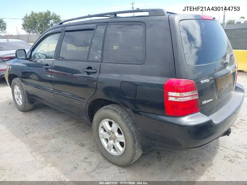 2003 Toyota Highlander V6 VIN: JTEHF21A430144753 Lot: 45615101