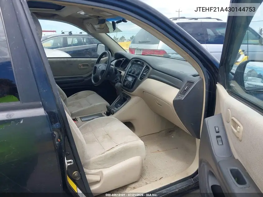 2003 Toyota Highlander V6 VIN: JTEHF21A430144753 Lot: 45615101