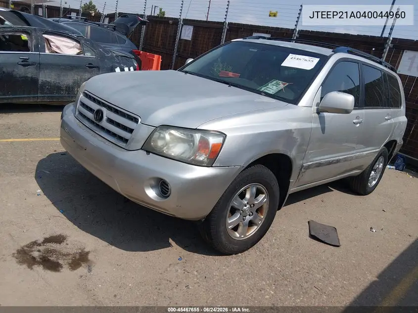 2004 Toyota Highlander V6 VIN: JTEEP21A040044960 Lot: 45467655