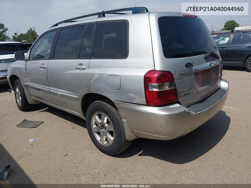2004 Toyota Highlander V6 VIN: JTEEP21A040044960 Lot: 45467655