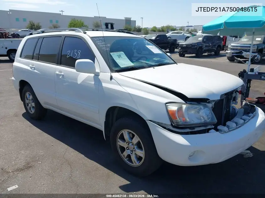 2005 Toyota Highlander V6 VIN: JTEDP21A750048615 Lot: 45462138