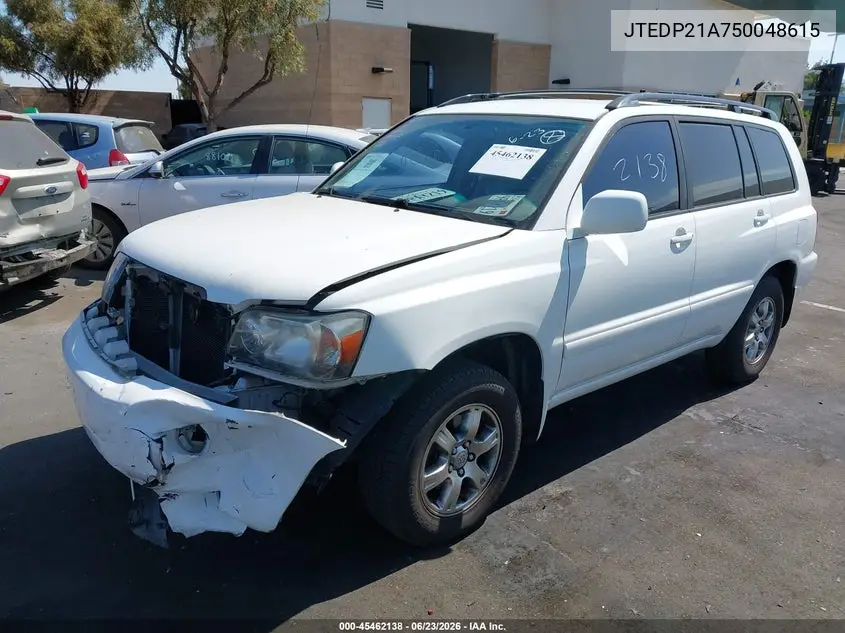 2005 Toyota Highlander V6 VIN: JTEDP21A750048615 Lot: 45462138