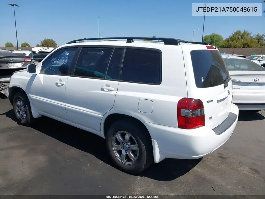 2005 Toyota Highlander V6 VIN: JTEDP21A750048615 Lot: 45462138