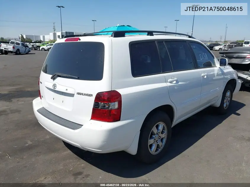 2005 Toyota Highlander V6 VIN: JTEDP21A750048615 Lot: 45462138