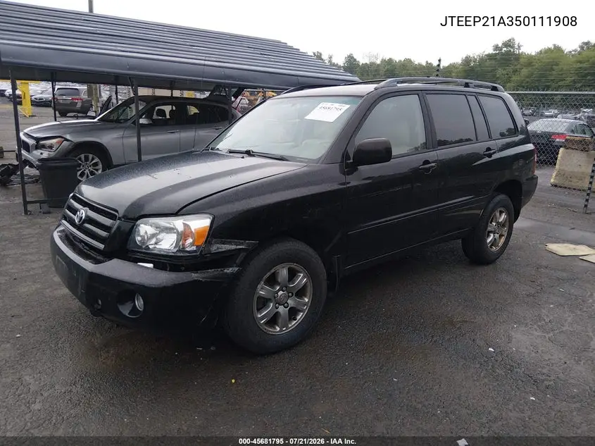 2005 Toyota Highlander V6 VIN: JTEEP21A350111908 Lot: 45681795