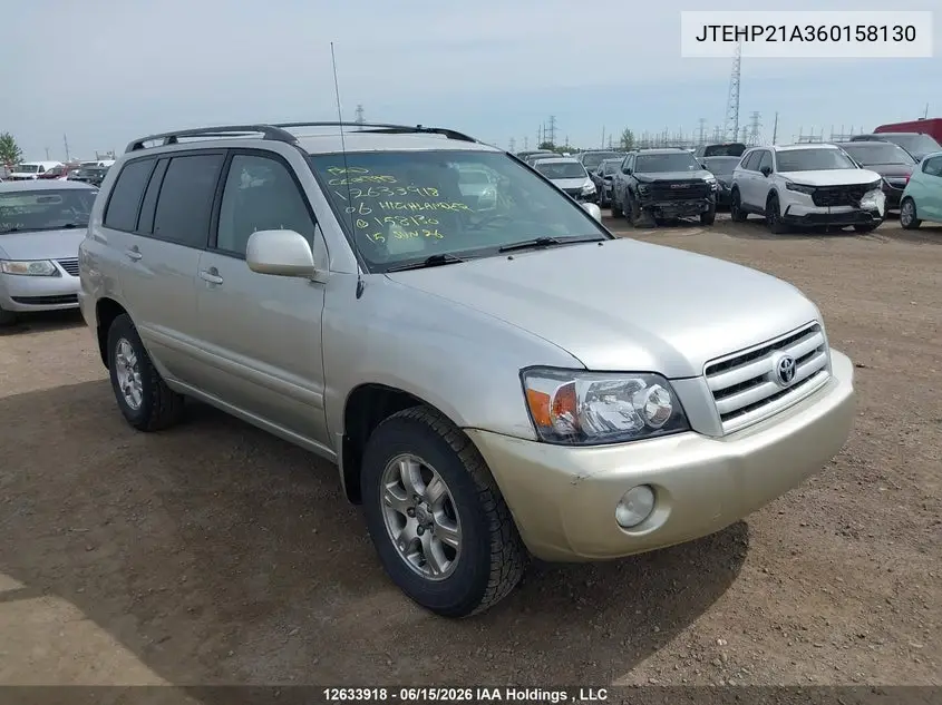 2006 Toyota Highlander Limited VIN: JTEHP21A360158130 Lot: 12633918