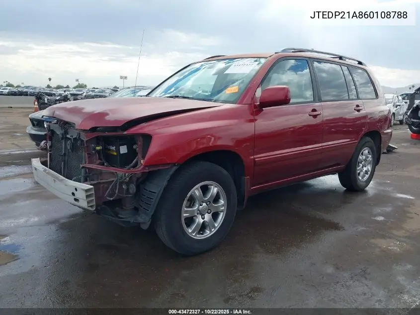 JTEDP21A860108788 2006 Toyota Highlander V6