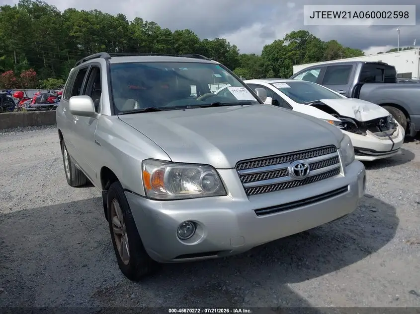 2006 Toyota Highlander Hybrid Limited V6 VIN: JTEEW21A060002598 Lot: 45670272