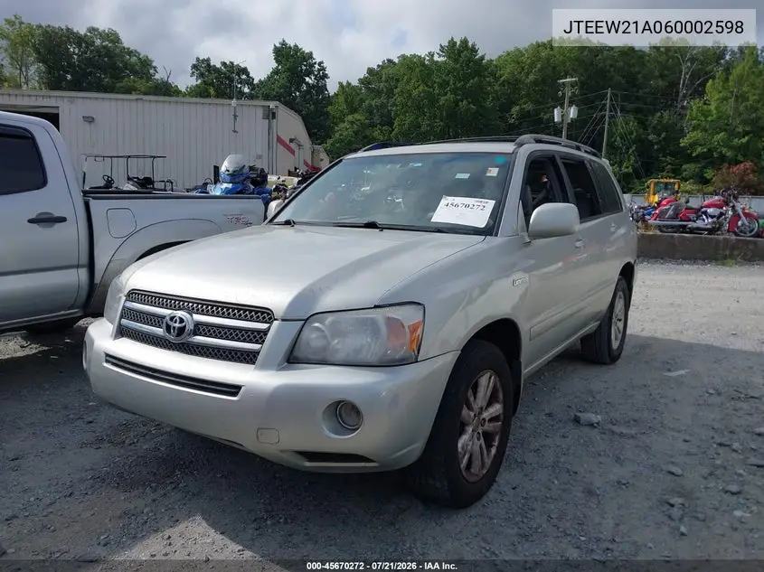 2006 Toyota Highlander Hybrid Limited V6 VIN: JTEEW21A060002598 Lot: 45670272