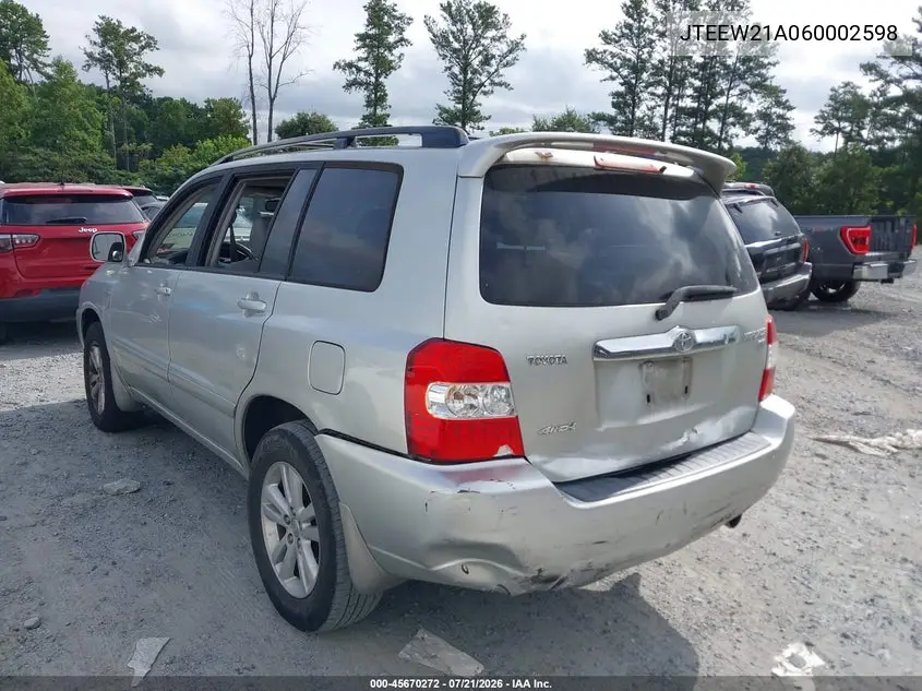 2006 Toyota Highlander Hybrid Limited V6 VIN: JTEEW21A060002598 Lot: 45670272