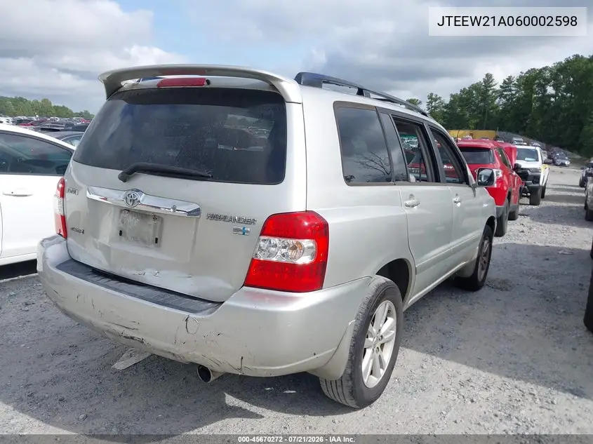 2006 Toyota Highlander Hybrid Limited V6 VIN: JTEEW21A060002598 Lot: 45670272