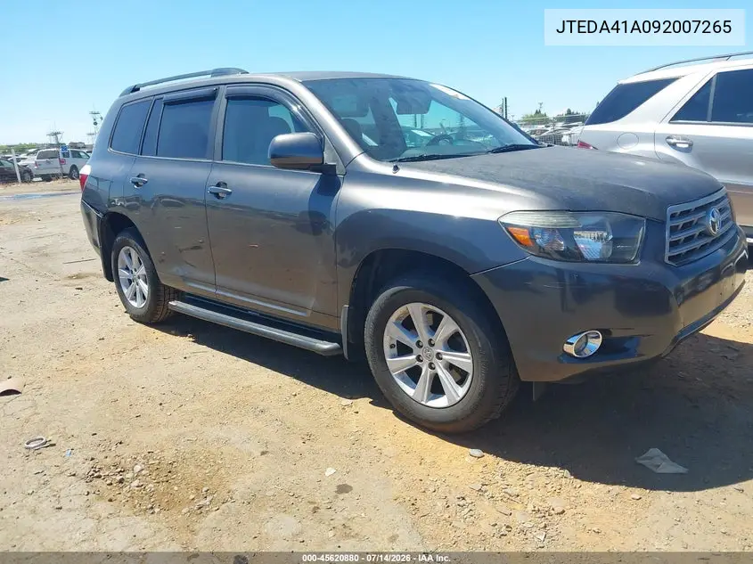 2009 Toyota Highlander VIN: JTEDA41A092007265 Lot: 45620880