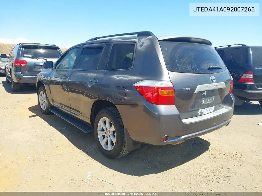 2009 Toyota Highlander VIN: JTEDA41A092007265 Lot: 45620880